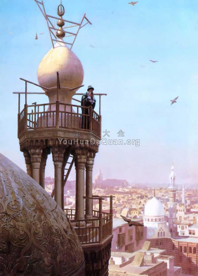 A Muezzin Calling from the Top of a Minaret the Faithful to Prayer - 让·莱昂·杰罗姆